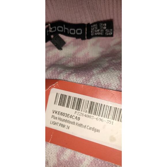 Pink & White Houndstooth Cardigan Sweater BOOHOO Geometric Plus Size 20 NWT - Picture 10 of 13
